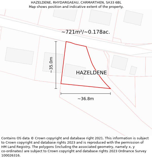 HAZELDENE, RHYDARGAEAU, CARMARTHEN, SA33 6BL: Plot and title map