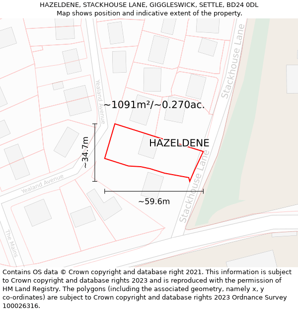 HAZELDENE, STACKHOUSE LANE, GIGGLESWICK, SETTLE, BD24 0DL: Plot and title map