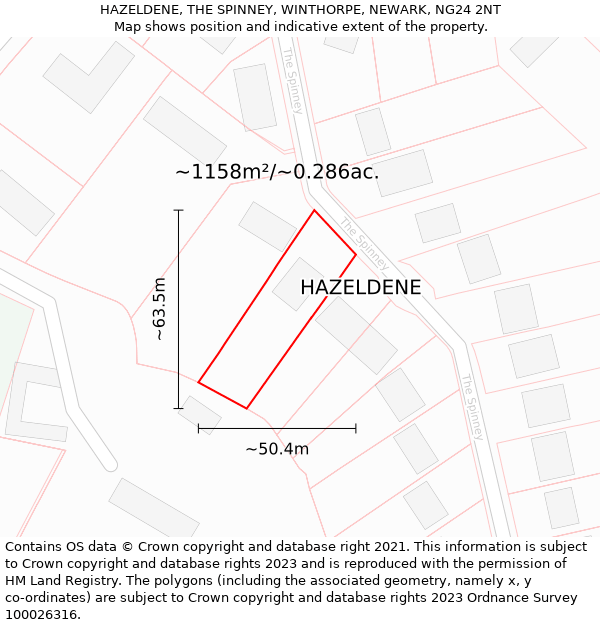 HAZELDENE, THE SPINNEY, WINTHORPE, NEWARK, NG24 2NT: Plot and title map