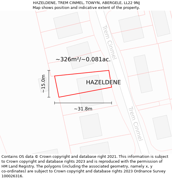 HAZELDENE, TREM CINMEL, TOWYN, ABERGELE, LL22 9NJ: Plot and title map