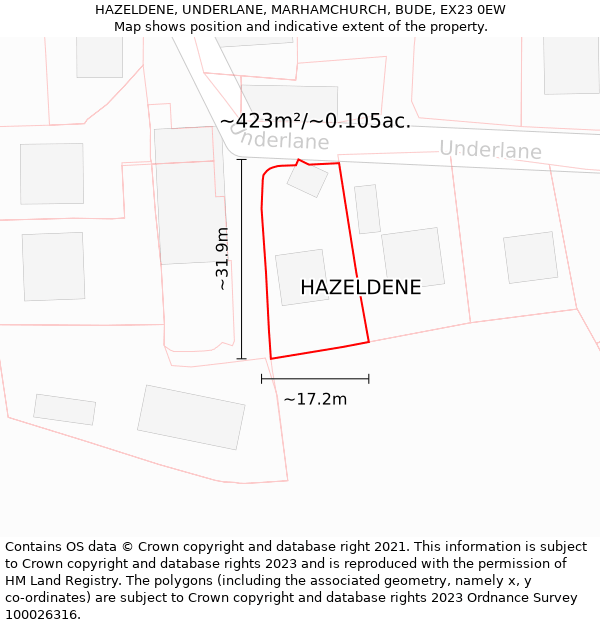 HAZELDENE, UNDERLANE, MARHAMCHURCH, BUDE, EX23 0EW: Plot and title map