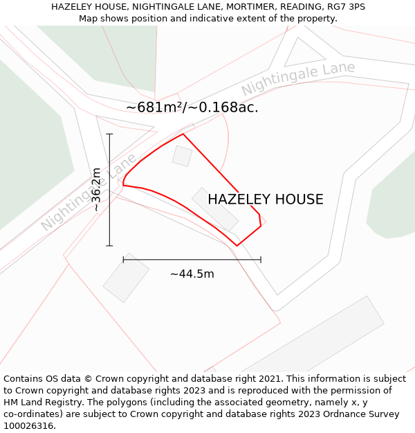 HAZELEY HOUSE, NIGHTINGALE LANE, MORTIMER, READING, RG7 3PS: Plot and title map