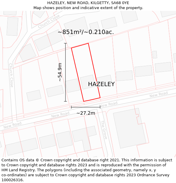 HAZELEY, NEW ROAD, KILGETTY, SA68 0YE: Plot and title map