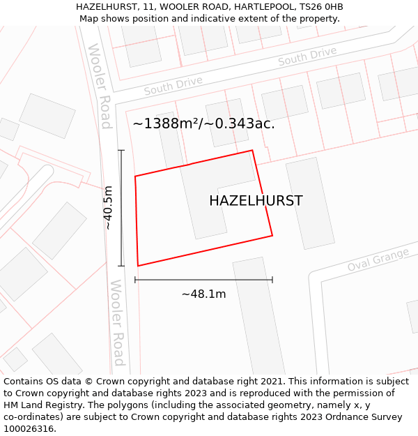 HAZELHURST, 11, WOOLER ROAD, HARTLEPOOL, TS26 0HB: Plot and title map