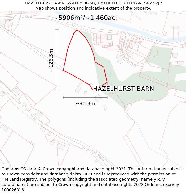 HAZELHURST BARN, VALLEY ROAD, HAYFIELD, HIGH PEAK, SK22 2JP: Plot and title map