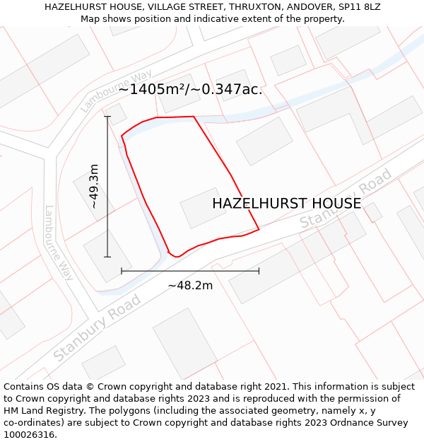 HAZELHURST HOUSE, VILLAGE STREET, THRUXTON, ANDOVER, SP11 8LZ: Plot and title map