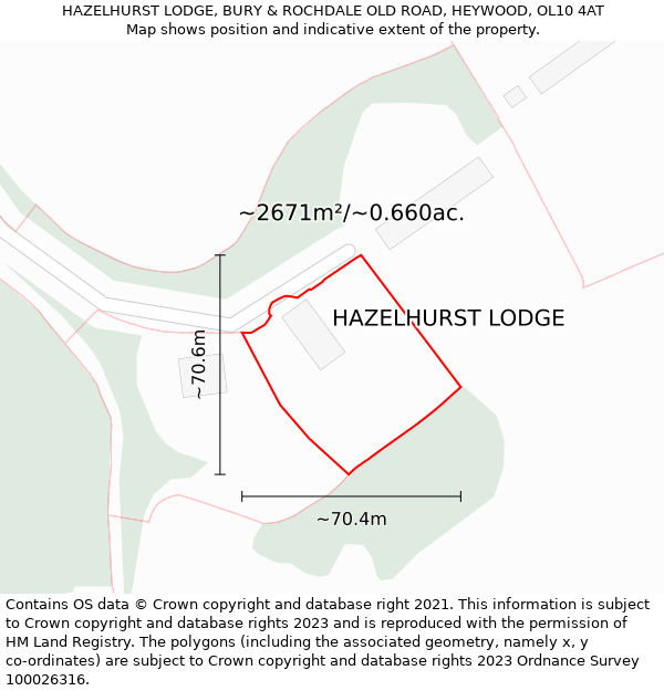 HAZELHURST LODGE, BURY & ROCHDALE OLD ROAD, HEYWOOD, OL10 4AT: Plot and title map