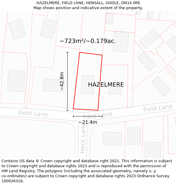 HAZELMERE, FIELD LANE, HENSALL, GOOLE, DN14 0RE: Plot and title map