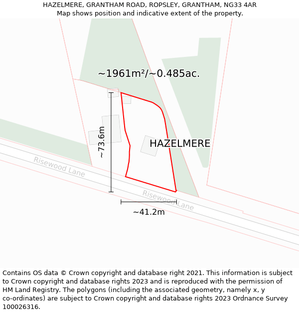 HAZELMERE, GRANTHAM ROAD, ROPSLEY, GRANTHAM, NG33 4AR: Plot and title map