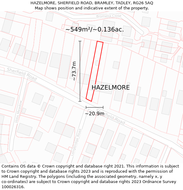 HAZELMORE, SHERFIELD ROAD, BRAMLEY, TADLEY, RG26 5AQ: Plot and title map