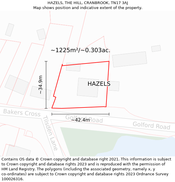 HAZELS, THE HILL, CRANBROOK, TN17 3AJ: Plot and title map