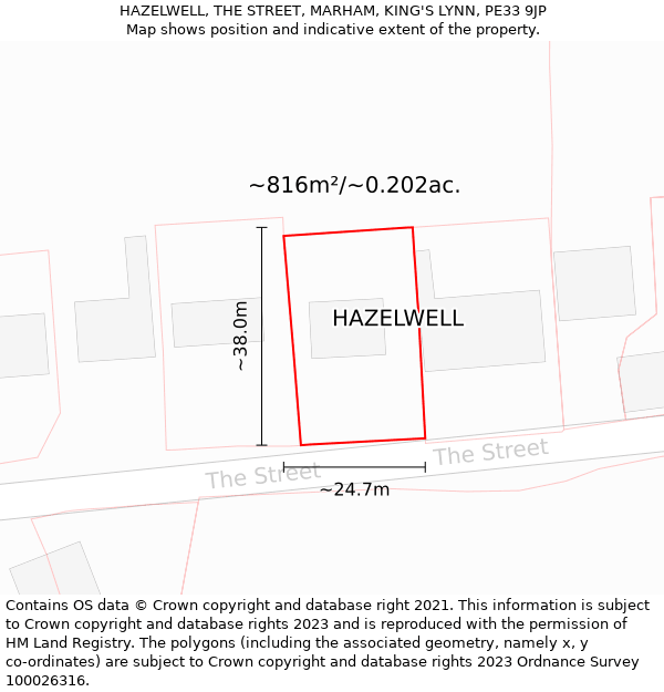 HAZELWELL, THE STREET, MARHAM, KING'S LYNN, PE33 9JP: Plot and title map