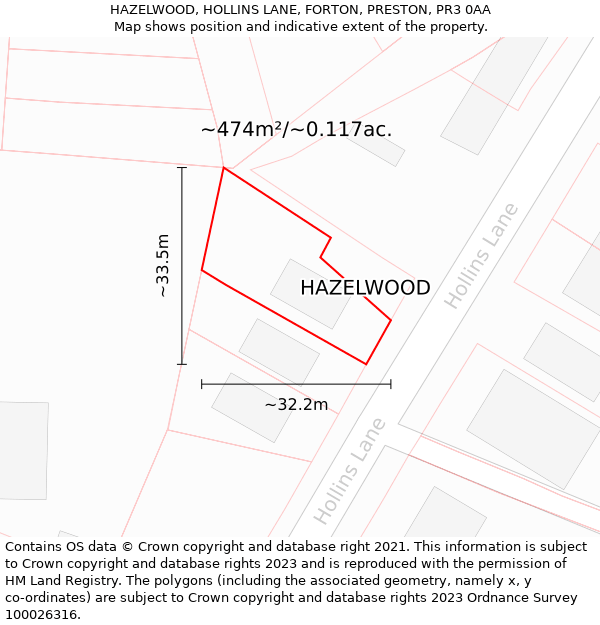 HAZELWOOD, HOLLINS LANE, FORTON, PRESTON, PR3 0AA: Plot and title map