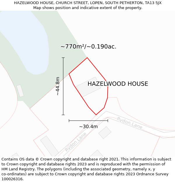 HAZELWOOD HOUSE, CHURCH STREET, LOPEN, SOUTH PETHERTON, TA13 5JX: Plot and title map