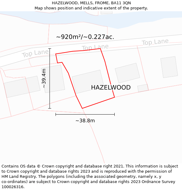 HAZELWOOD, MELLS, FROME, BA11 3QN: Plot and title map