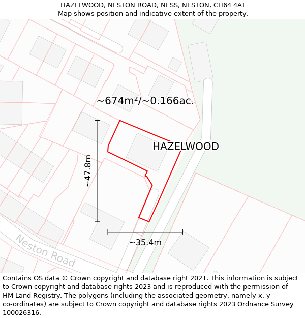 HAZELWOOD, NESTON ROAD, NESS, NESTON, CH64 4AT: Plot and title map