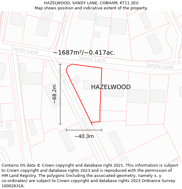 HAZELWOOD, SANDY LANE, COBHAM, KT11 2EU: Plot and title map