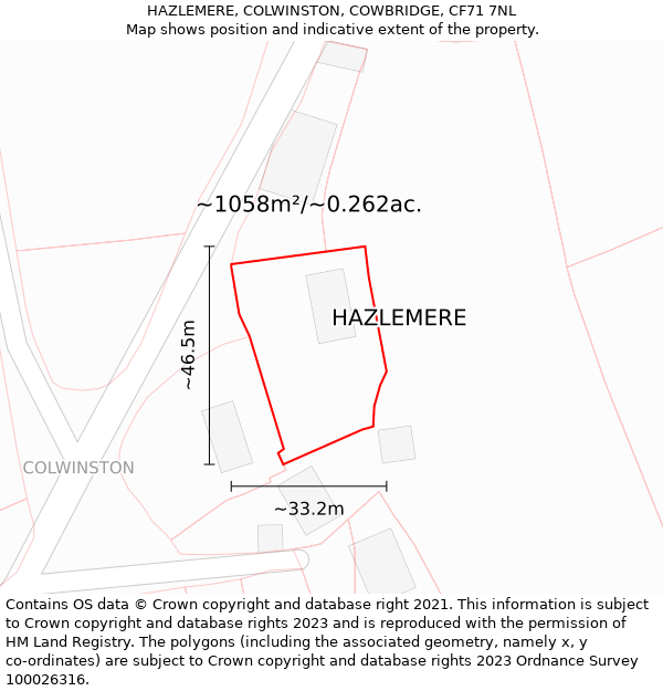 HAZLEMERE, COLWINSTON, COWBRIDGE, CF71 7NL: Plot and title map