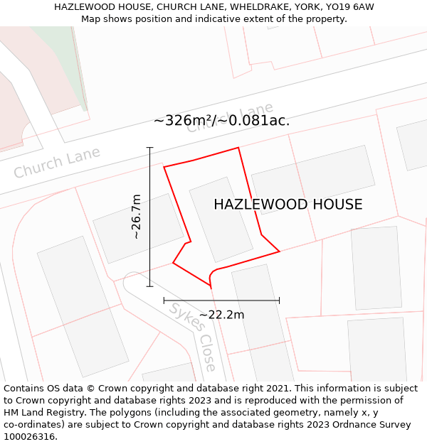 HAZLEWOOD HOUSE, CHURCH LANE, WHELDRAKE, YORK, YO19 6AW: Plot and title map