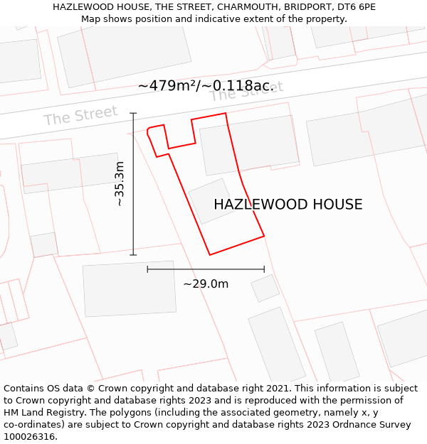 HAZLEWOOD HOUSE, THE STREET, CHARMOUTH, BRIDPORT, DT6 6PE: Plot and title map