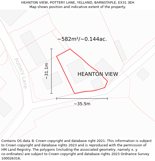 HEANTON VIEW, POTTERY LANE, YELLAND, BARNSTAPLE, EX31 3EH: Plot and title map