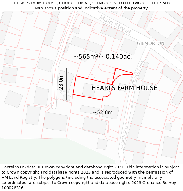 HEARTS FARM HOUSE, CHURCH DRIVE, GILMORTON, LUTTERWORTH, LE17 5LR: Plot and title map