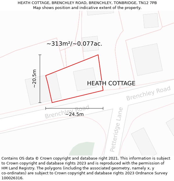 HEATH COTTAGE, BRENCHLEY ROAD, BRENCHLEY, TONBRIDGE, TN12 7PB: Plot and title map