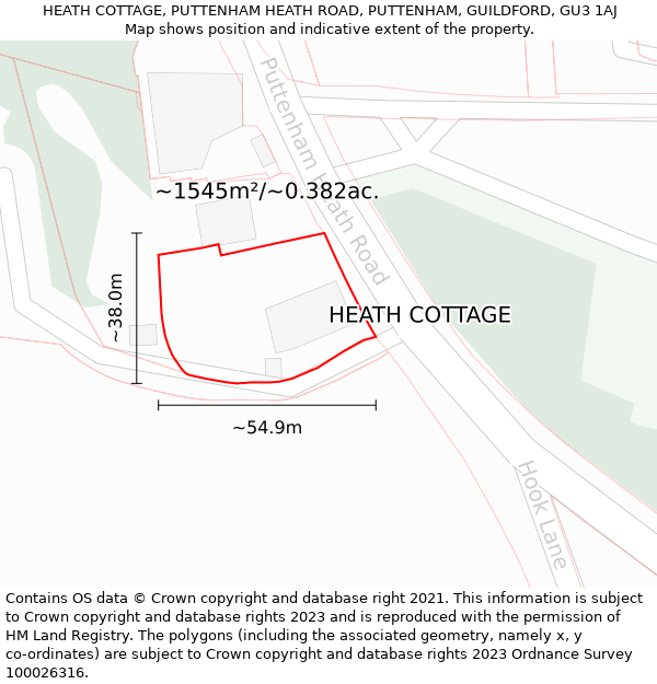 HEATH COTTAGE, PUTTENHAM HEATH ROAD, PUTTENHAM, GUILDFORD, GU3 1AJ: Plot and title map