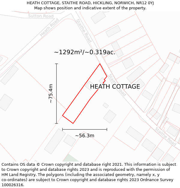 HEATH COTTAGE, STAITHE ROAD, HICKLING, NORWICH, NR12 0YJ: Plot and title map