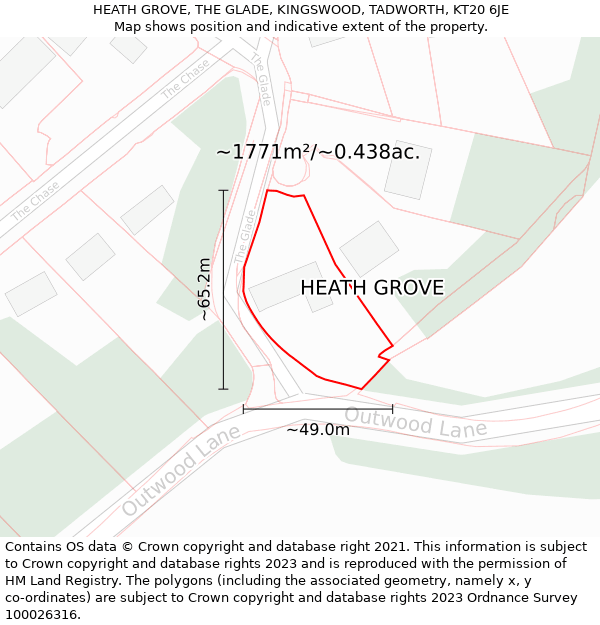 HEATH GROVE, THE GLADE, KINGSWOOD, TADWORTH, KT20 6JE: Plot and title map