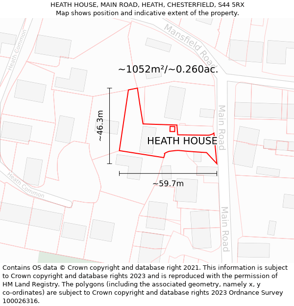 HEATH HOUSE, MAIN ROAD, HEATH, CHESTERFIELD, S44 5RX: Plot and title map