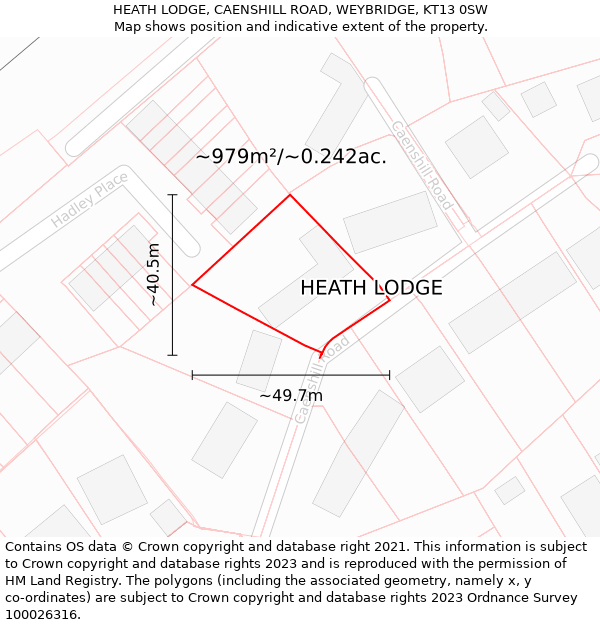 HEATH LODGE, CAENSHILL ROAD, WEYBRIDGE, KT13 0SW: Plot and title map