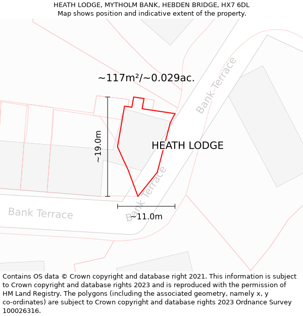 HEATH LODGE, MYTHOLM BANK, HEBDEN BRIDGE, HX7 6DL: Plot and title map