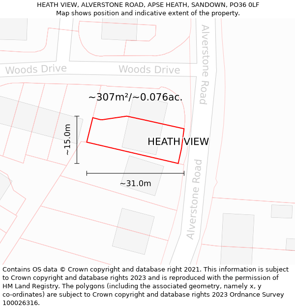 HEATH VIEW, ALVERSTONE ROAD, APSE HEATH, SANDOWN, PO36 0LF: Plot and title map