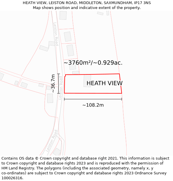 HEATH VIEW, LEISTON ROAD, MIDDLETON, SAXMUNDHAM, IP17 3NS: Plot and title map