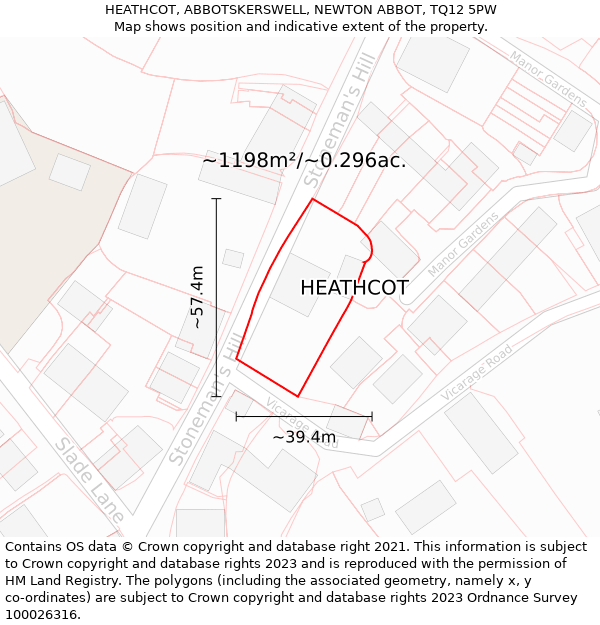 HEATHCOT, ABBOTSKERSWELL, NEWTON ABBOT, TQ12 5PW: Plot and title map