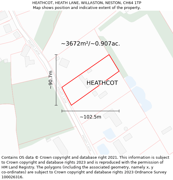 HEATHCOT, HEATH LANE, WILLASTON, NESTON, CH64 1TP: Plot and title map