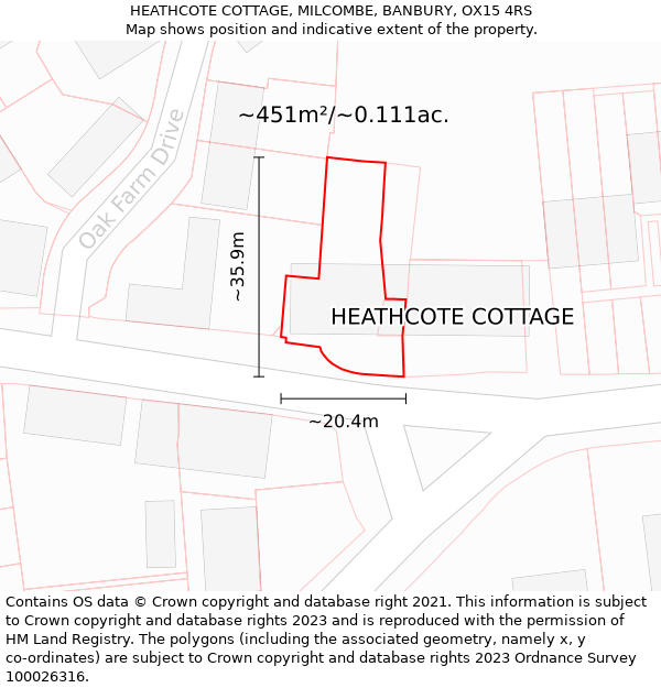 HEATHCOTE COTTAGE, MILCOMBE, BANBURY, OX15 4RS: Plot and title map