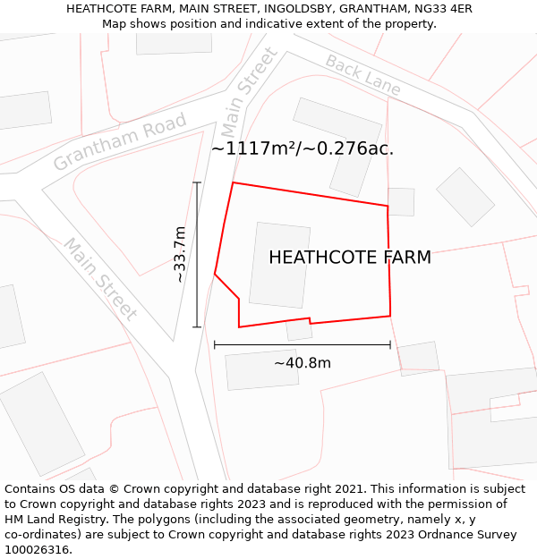 HEATHCOTE FARM, MAIN STREET, INGOLDSBY, GRANTHAM, NG33 4ER: Plot and title map