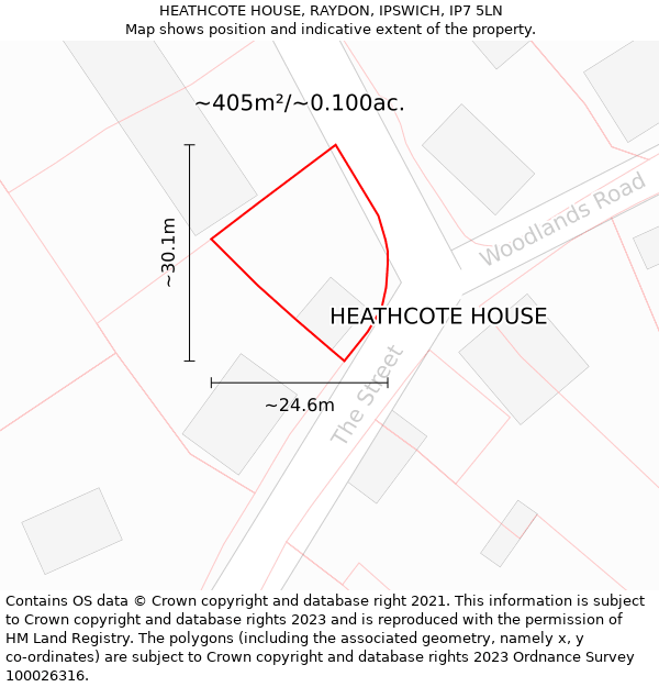 HEATHCOTE HOUSE, RAYDON, IPSWICH, IP7 5LN: Plot and title map