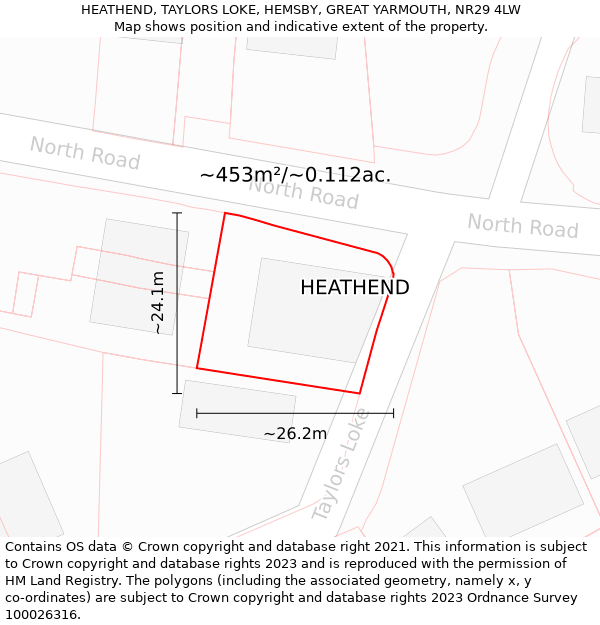 HEATHEND, TAYLORS LOKE, HEMSBY, GREAT YARMOUTH, NR29 4LW: Plot and title map