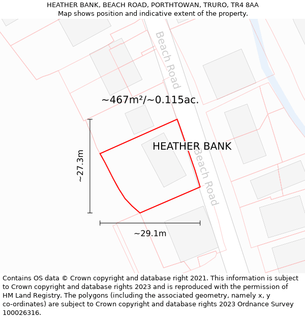 HEATHER BANK, BEACH ROAD, PORTHTOWAN, TRURO, TR4 8AA: Plot and title map