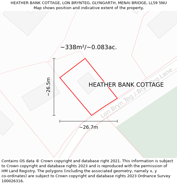 HEATHER BANK COTTAGE, LON BRYNTEG, GLYNGARTH, MENAI BRIDGE, LL59 5NU: Plot and title map