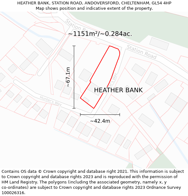 HEATHER BANK, STATION ROAD, ANDOVERSFORD, CHELTENHAM, GL54 4HP: Plot and title map