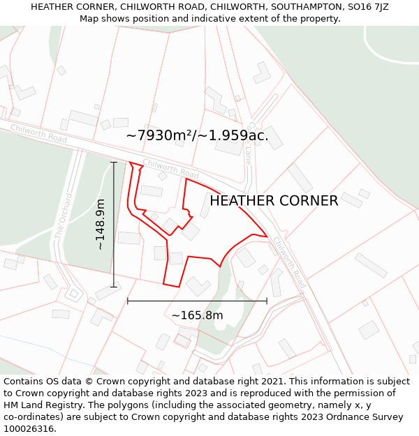 HEATHER CORNER, CHILWORTH ROAD, CHILWORTH, SOUTHAMPTON, SO16 7JZ: Plot and title map