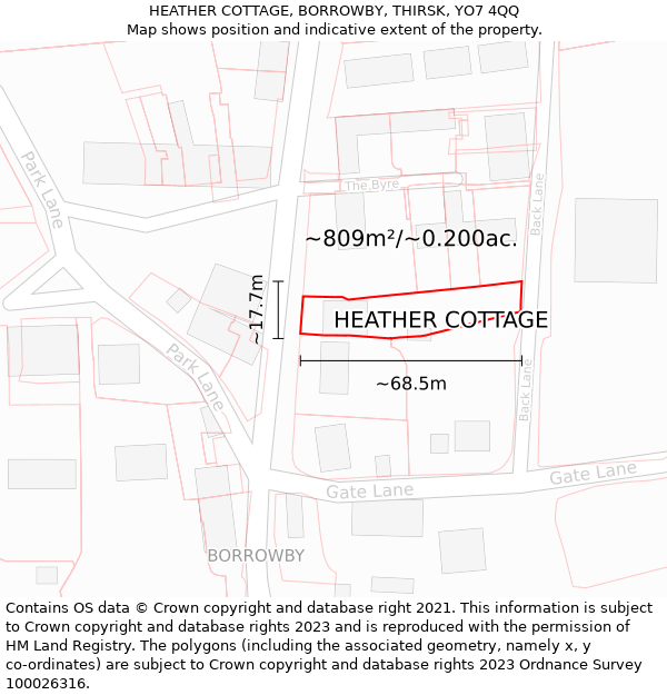 HEATHER COTTAGE, BORROWBY, THIRSK, YO7 4QQ: Plot and title map