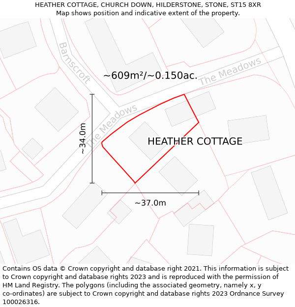 HEATHER COTTAGE, CHURCH DOWN, HILDERSTONE, STONE, ST15 8XR: Plot and title map