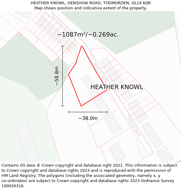 HEATHER KNOWL, HENSHAW ROAD, TODMORDEN, OL14 6QR: Plot and title map