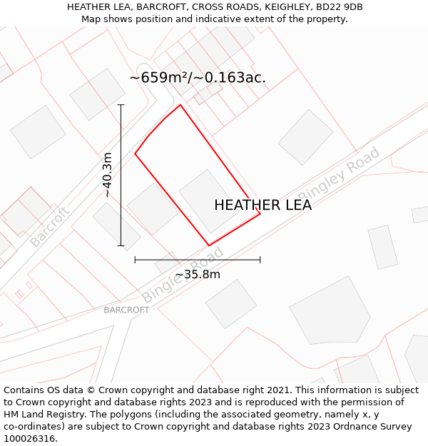 HEATHER LEA, BARCROFT, CROSS ROADS, KEIGHLEY, BD22 9DB: Plot and title map