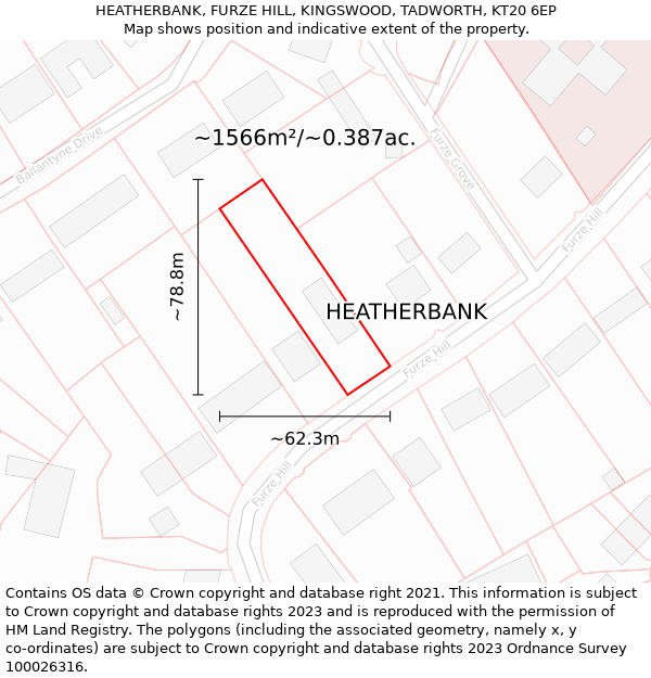 HEATHERBANK, FURZE HILL, KINGSWOOD, TADWORTH, KT20 6EP: Plot and title map